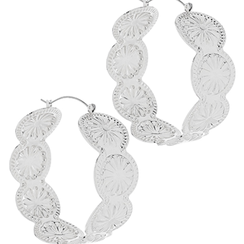Silver Carved Metal Hoops